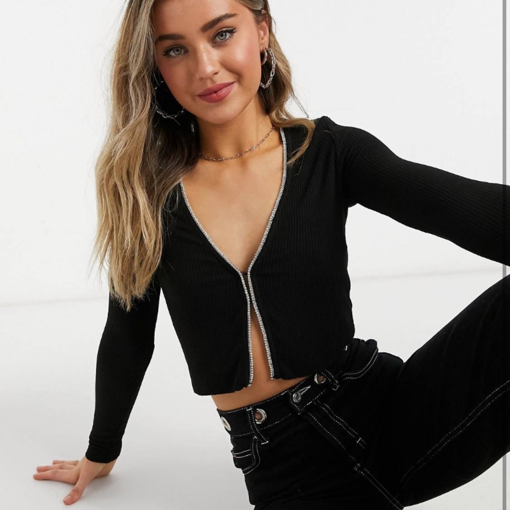 Bershka diamond trim long sleeve shirt